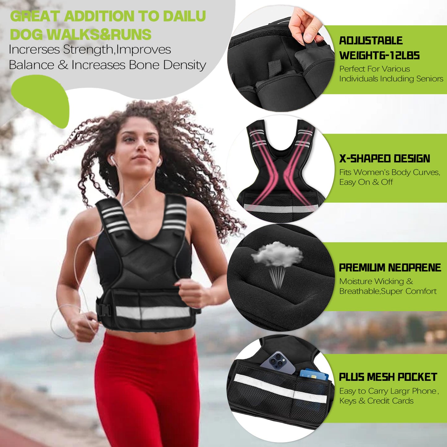 Adjustable men's and women's weight-bearing vests for indoor and outdoor sports