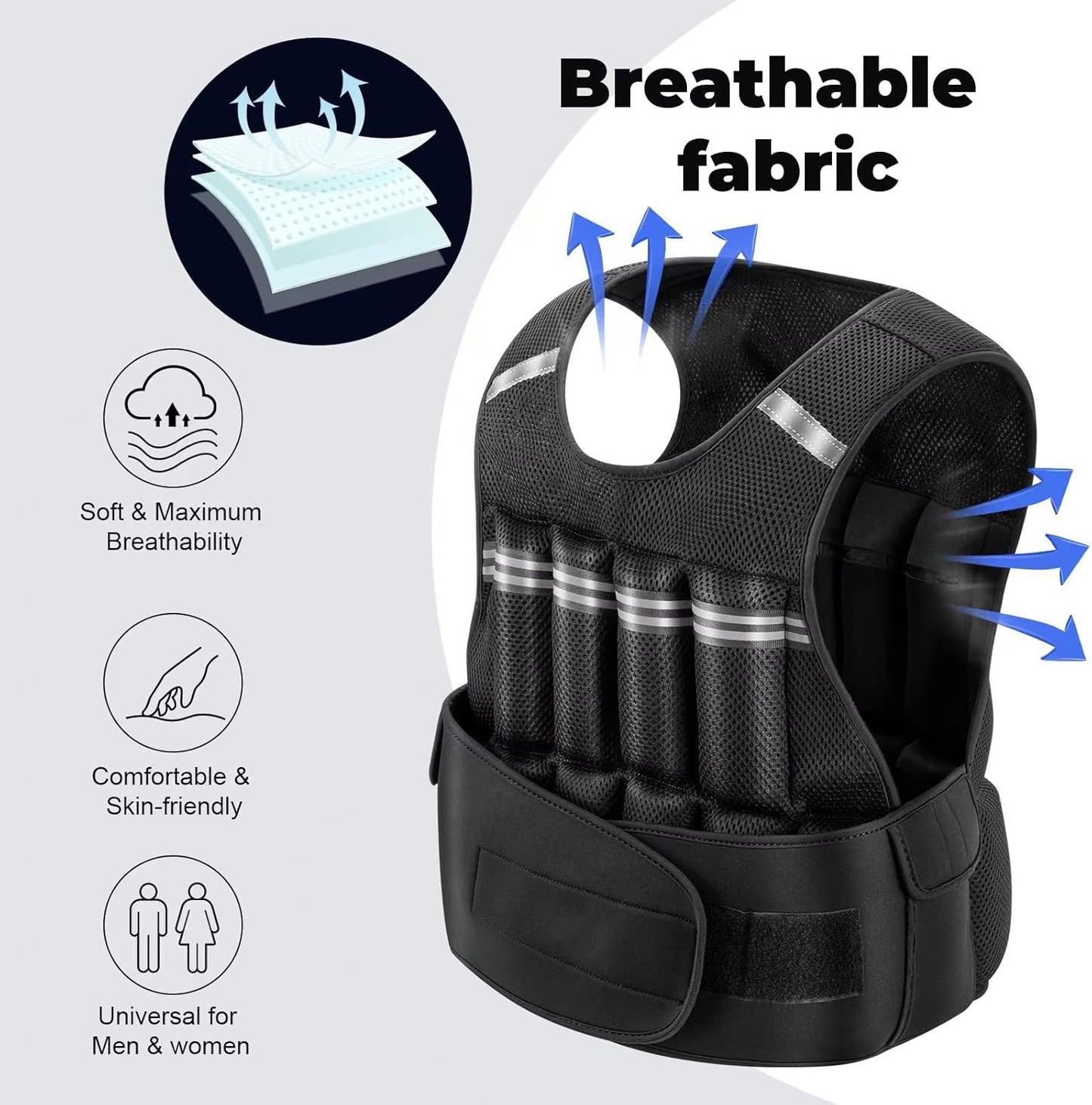 Adjustable weighted vest with reflective design for men and women, running vest for strength training and walking