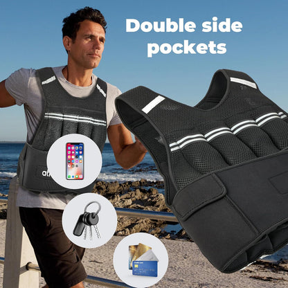 Adjustable weighted vest with reflective design for men and women, running vest for strength training and walking